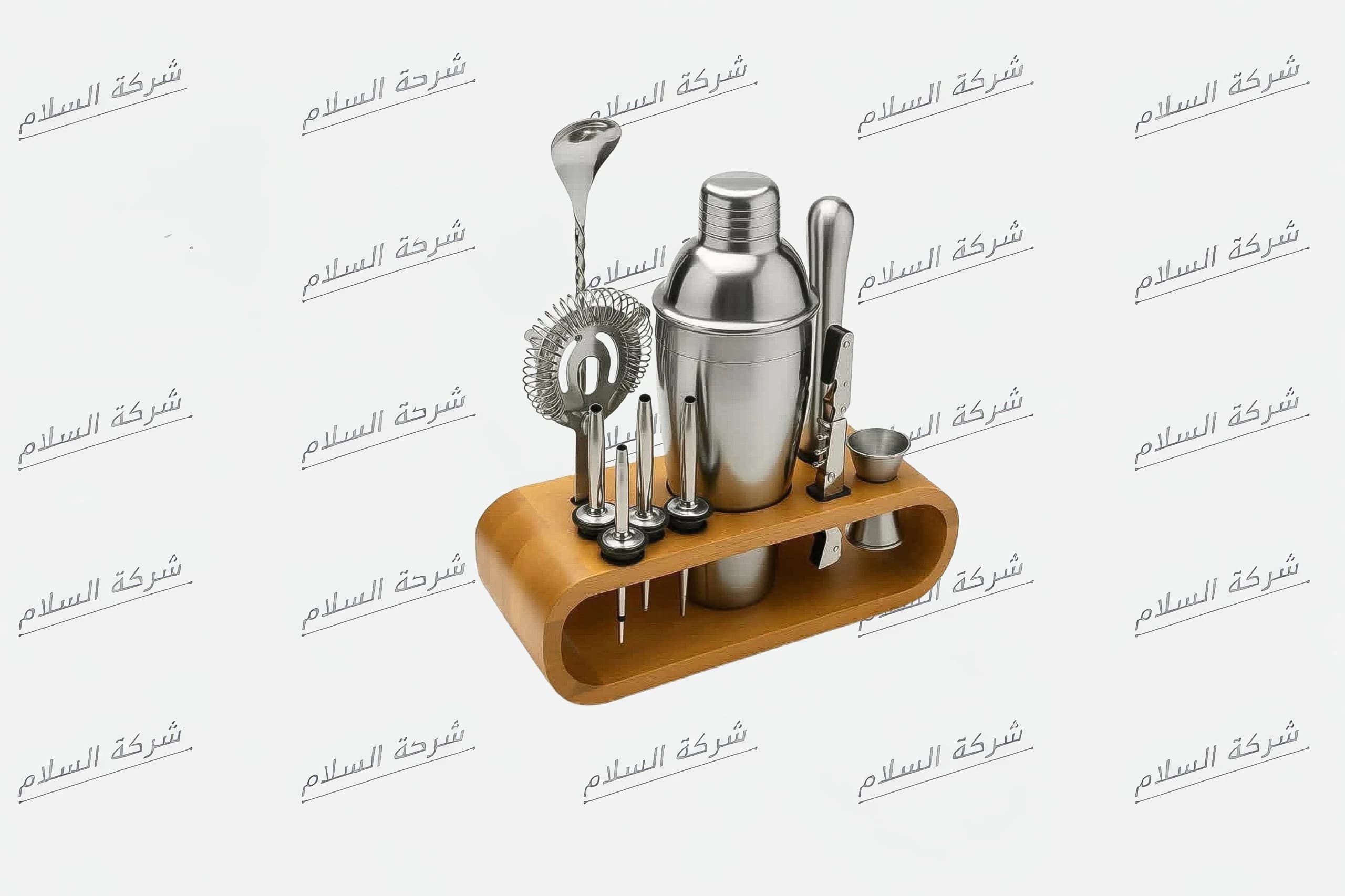 طقم شيكر كوكتيل احترافي مع حامل خشبي